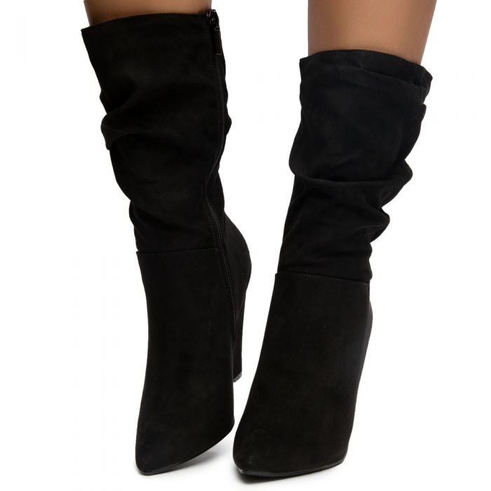 Immerse-05 Slouch Booties Black Faux Suede