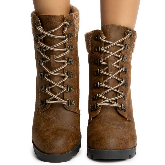 Pilate-11 Lace-Up Booties Tan