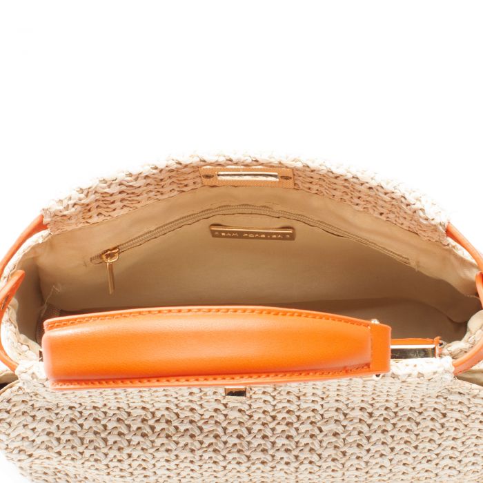 Faux Straw Top Handle Crossbody Bag Orange