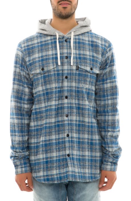 The Mason Hooded Flannel Shirt in Blue Blue
