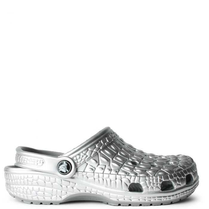 Classic Metallic Crocskin Clog Silver