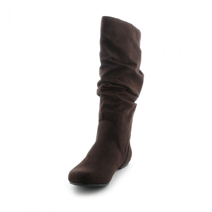Flat Mid-Calf Boot Kalisa-04 Brown Suede