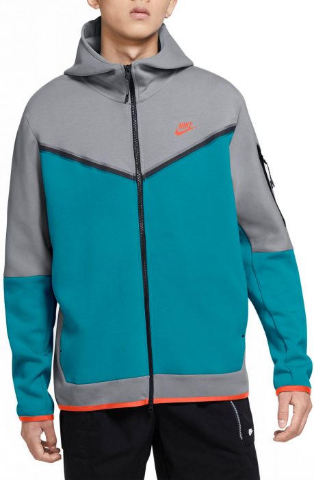 Sportswear Tech Fleece Full-Zip Hoodie Wolf Grey/Aqua Marine/Turf Orange