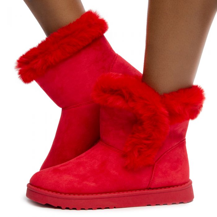 Ariana Faux Fur Booties Red