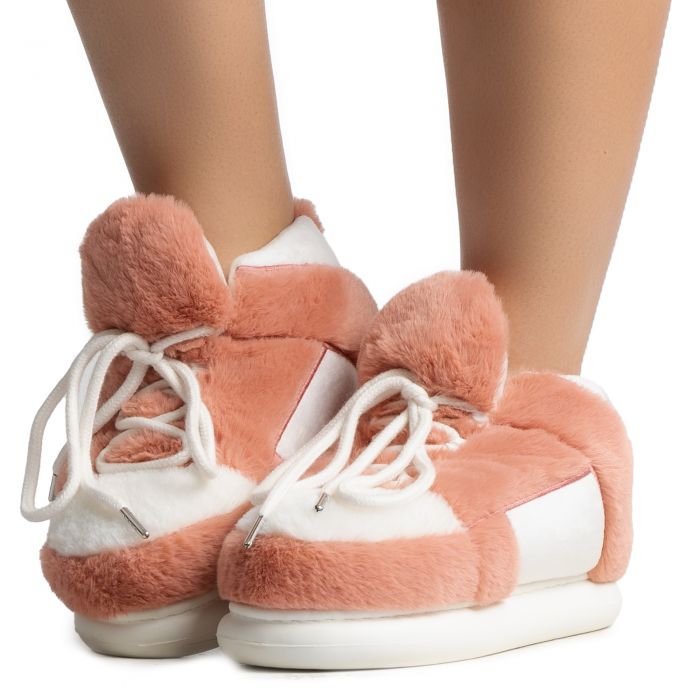 Furry Sneaker Slipper  White/Pink