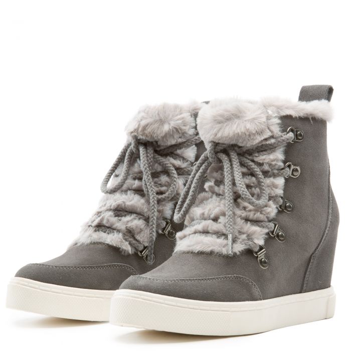Lift Fur Casual Wedge Sneaker Grey