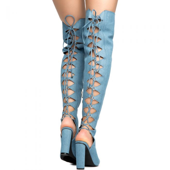 Cape Robbin Connie-40 Denim Women's High Heel Boot Denim