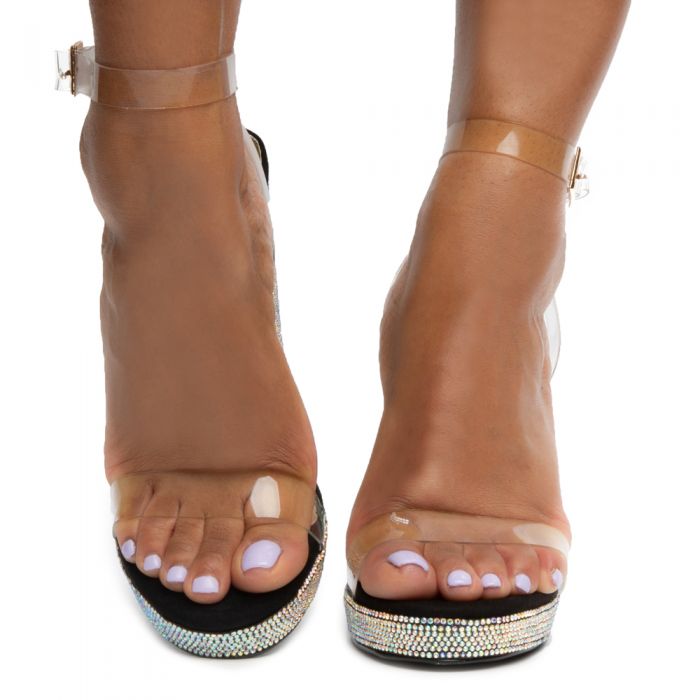 Monrovia-4 Clear Strap with Stones Black