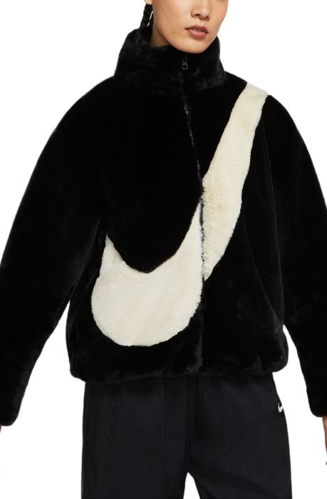Sportswear Faux Fur Swoosh Jacket  Black/Fossil