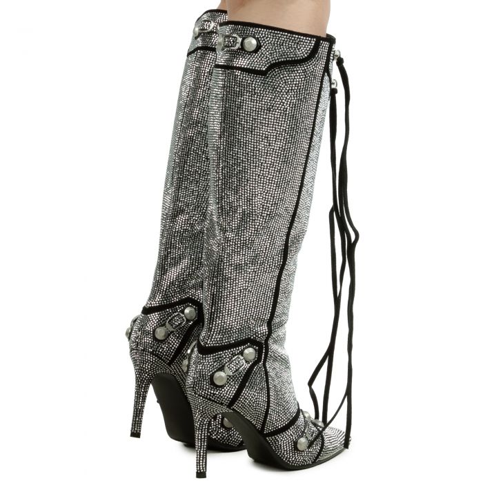 Rhinestone Heel Boot  Silver