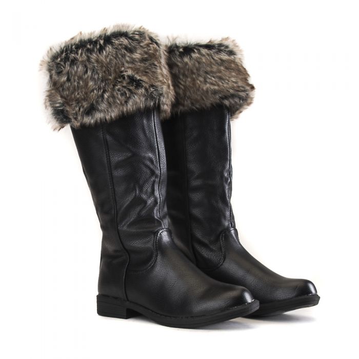 Kids Montesori-01K Fur Leather Boot BLACK