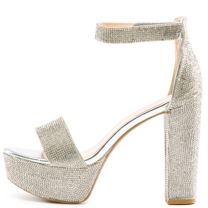 Shocking-33 Bedazzled Platform High Heel Silver