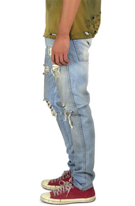 ENSLAVED The Dirty Ripped Denim Jeans in Light Indigo ENSLAVED The Dirty Ripped Denim Jeans in Light Indigo