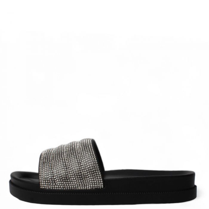 Belvana-07 Rhinestone Slide  Black