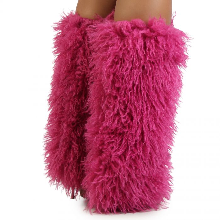 Demure-01Fur Stiletto Boot  Fuchsia