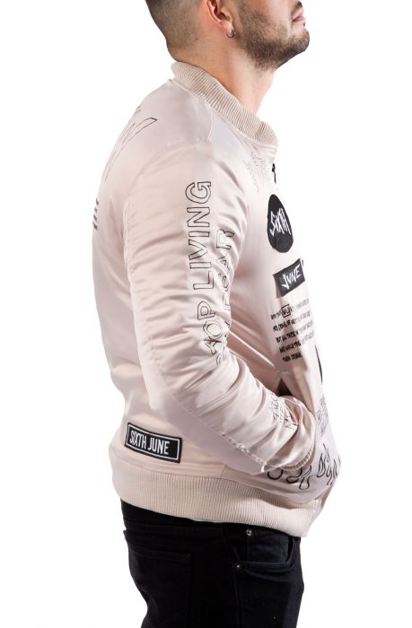 Crew Patches Bomber Jacket Beige
