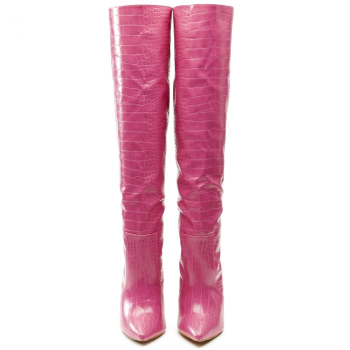 Friare Over The Knee High Heel Boot Pink Croc