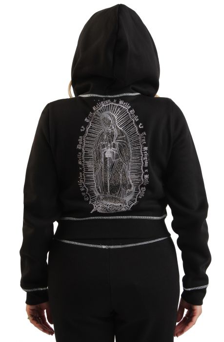 True Religion X Bella Dona Crystal Shrunken Zip Hoodie Black