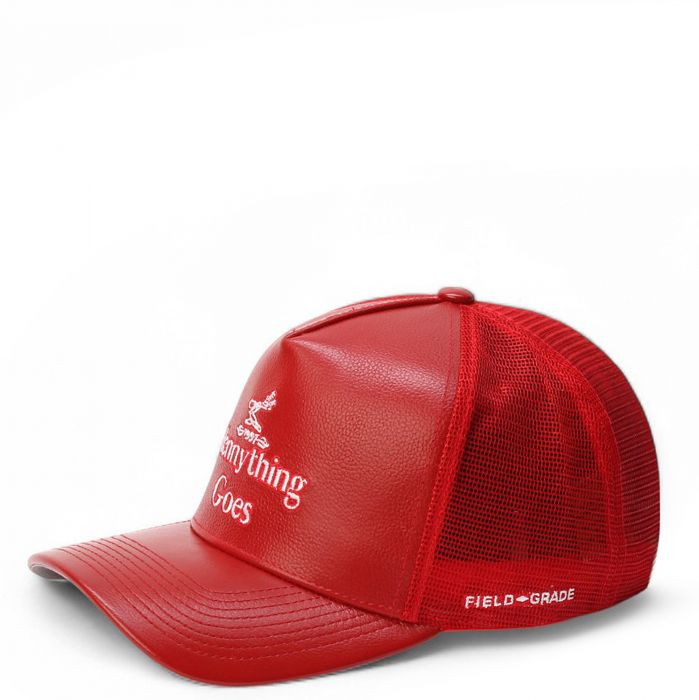 Hennything Goes Leather Trucker Hat  Red