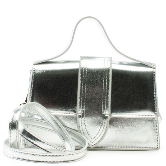 Metallic Flap Top Handle Crossbody Bag Silver
