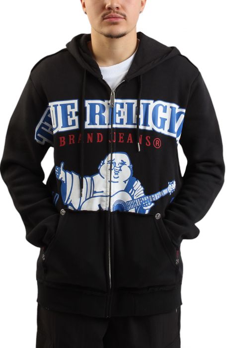 Exaggerated Icon Raw Trim Zip Hoodie  Black