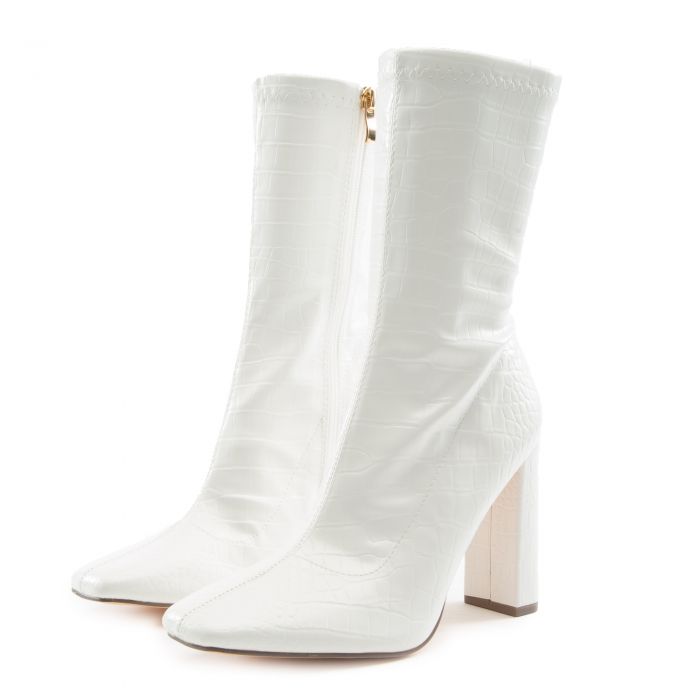 Zachery-1 Animal Print High Heel Bootie White