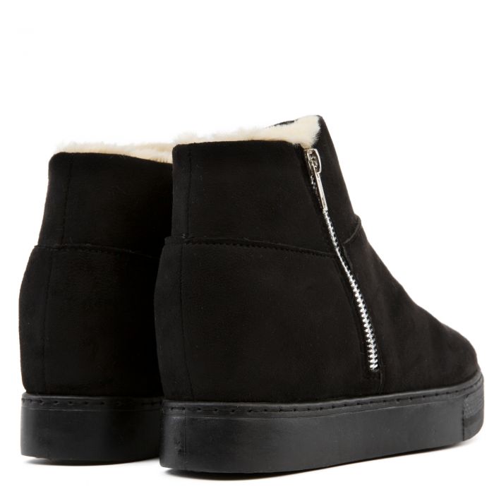 Rise-10 Zip Wedge Booties Black Faux Suede