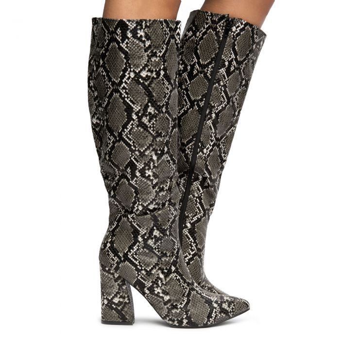 Desi-3 Mid-Calf Snake Boots Black