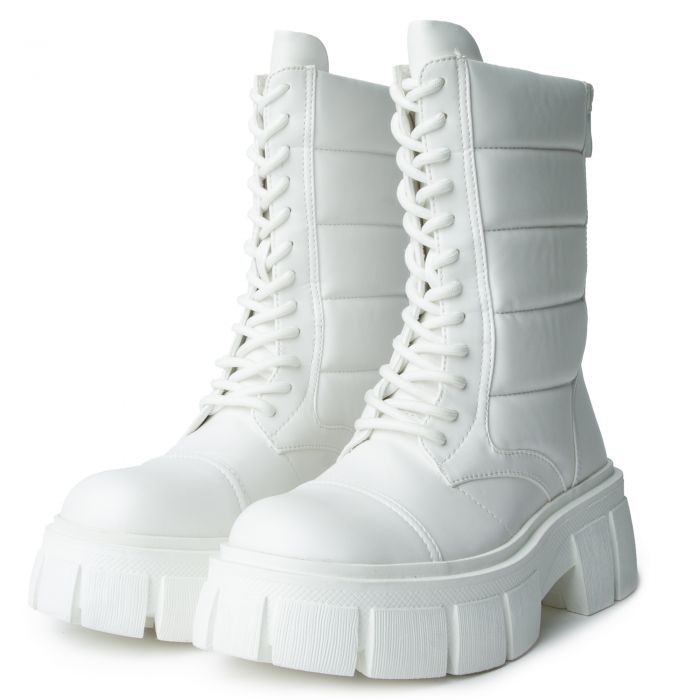 Dovey-1-White Combat Ankle Boot White