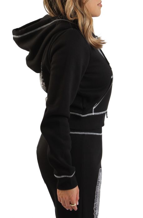 True Religion X Bella Dona Crystal Shrunken Zip Hoodie Black