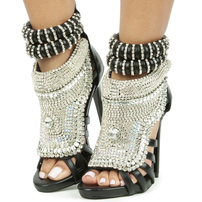 Pusher Rhinestone High Heel Black