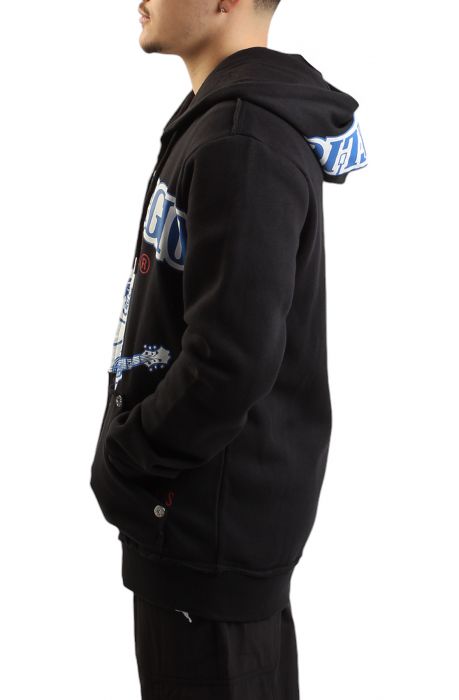 Exaggerated Icon Raw Trim Zip Hoodie  Black
