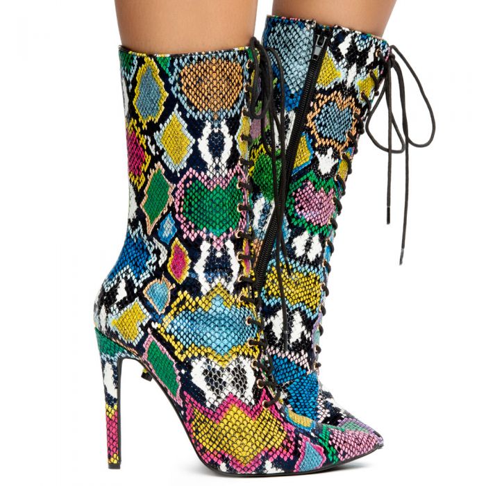 Selina-22 Pointy Toe Boots Multi Snake