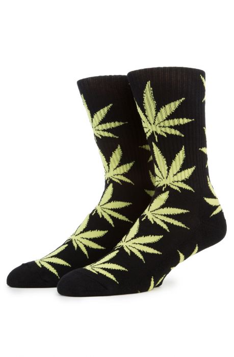 The Plantlife Crew Sock in Black and Neon Green Black/Green