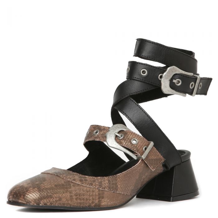 Free People Talula Black/Snake Block Heel Black