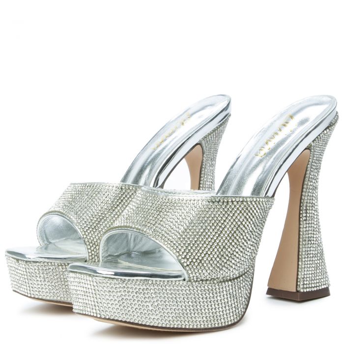 Aja-3 Rhinestone Platform Heel Silver