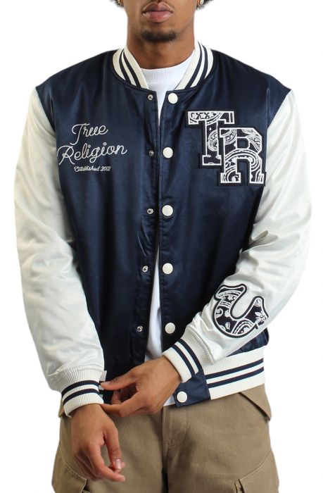 Good Life Varsity Bomber Jacket Dress Blue/Winter White
