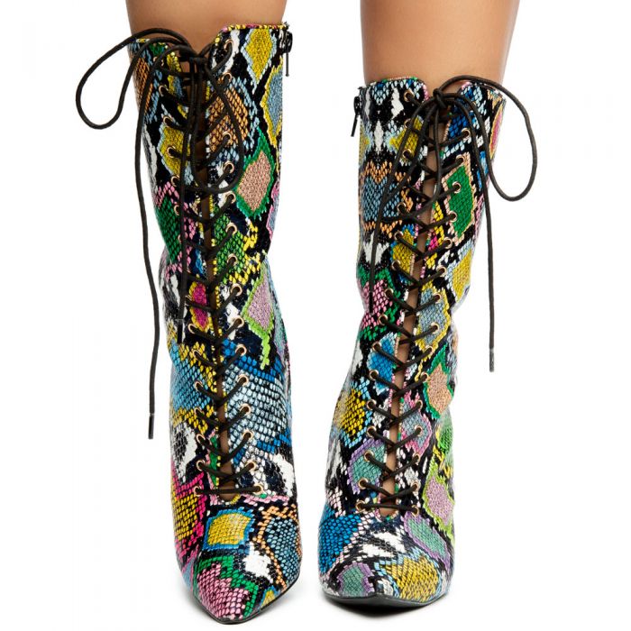 Selina-22 Pointy Toe Boots Multi Snake