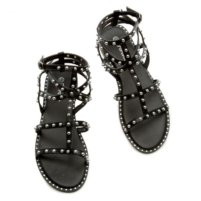Ding-21 Gladiator Flat Sandals Black