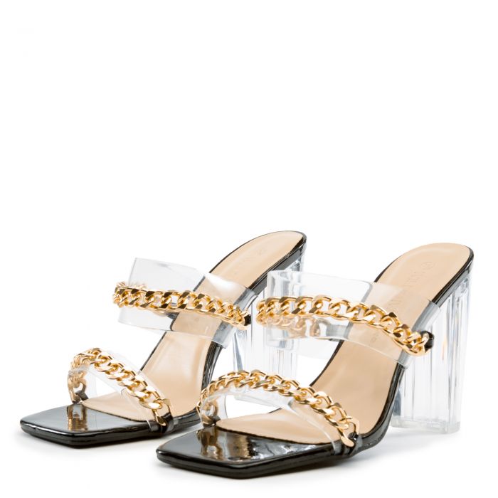 Monara-03 Clear High Heels Black Pat