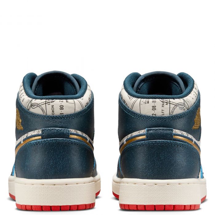 Grade School Air Jordan 1 Mid SE Armory Navy/Metallic Gold-Pale Ivory