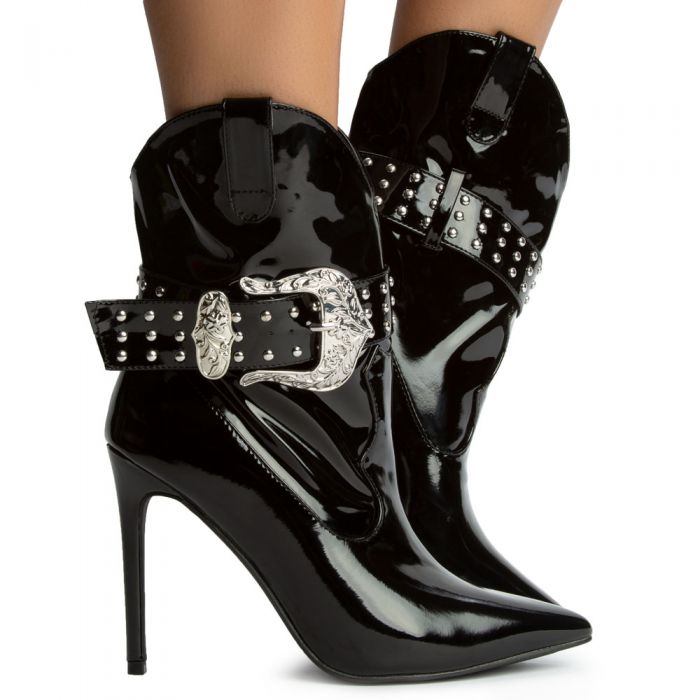 Reid Pointy Toe with Buckle Boots Black
