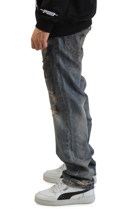 Ricky Big T Straight Jean 34 Warm Sand Med Wash With Rips