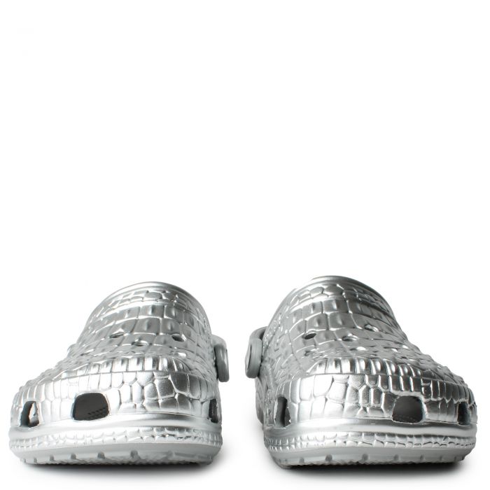Classic Metallic Crocskin Clog Silver