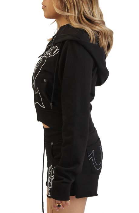 Shrunken Rope Stitch Zip Hoodie  Black