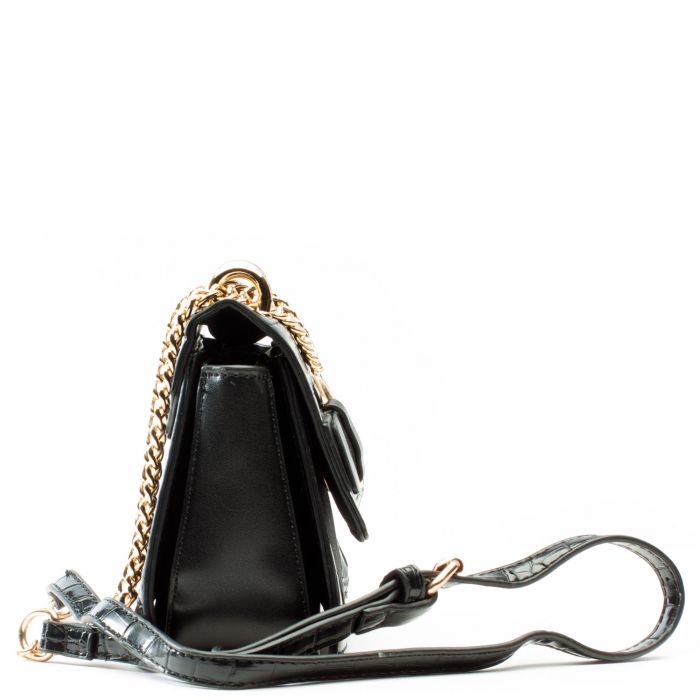 Metal Buckle Faux Leather Crossbody Bag Black