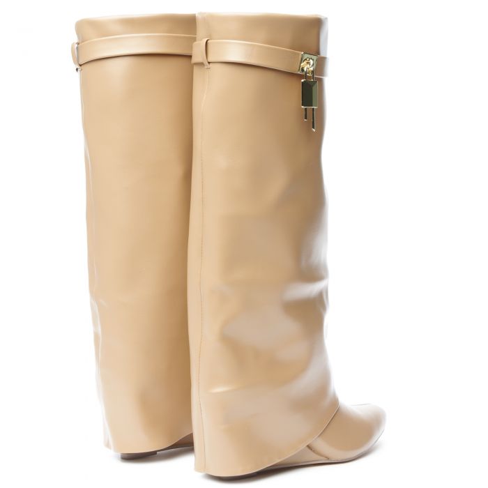Mutto-1 Drape Knee High Boot Beige