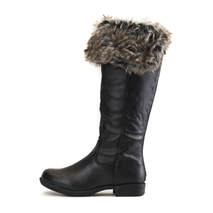 Kids Montesori-01K Fur Leather Boot BLACK