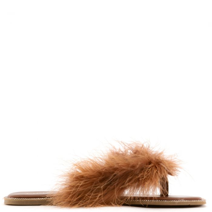 Bebe-2 Fur Thong Sandals Brown