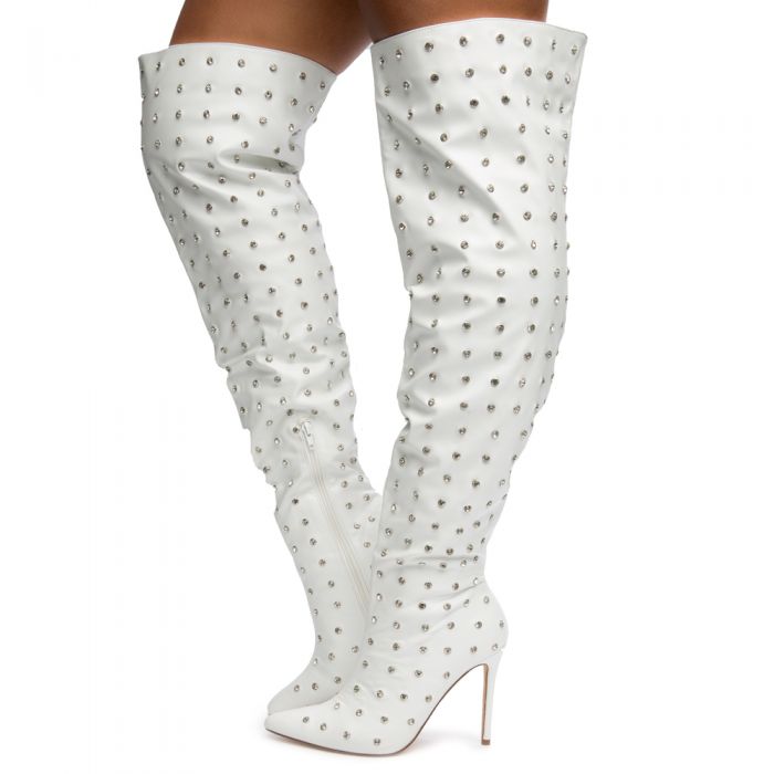 Fashion Womens Rhinestones Over Knee High Boots Stiletto Comfy Thigh High Boots
